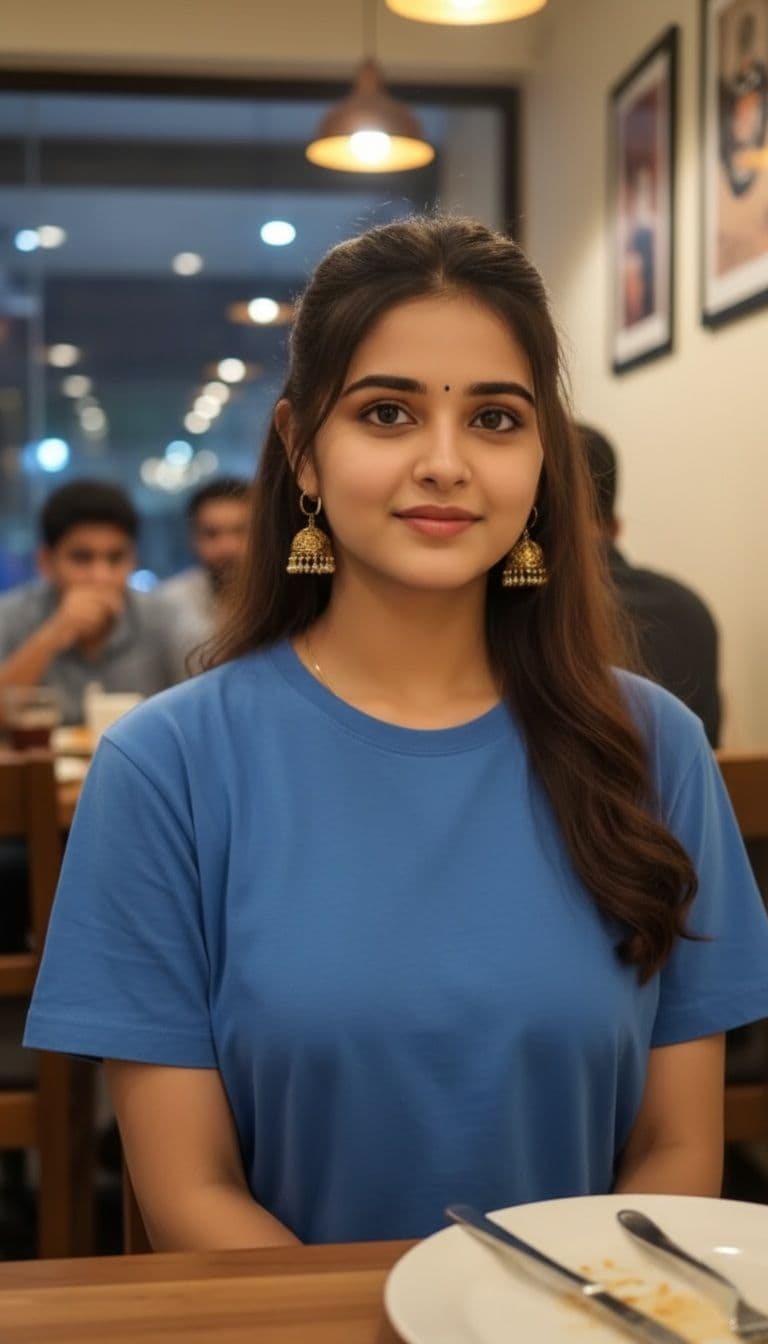 Young Girl Sitting on restaurent