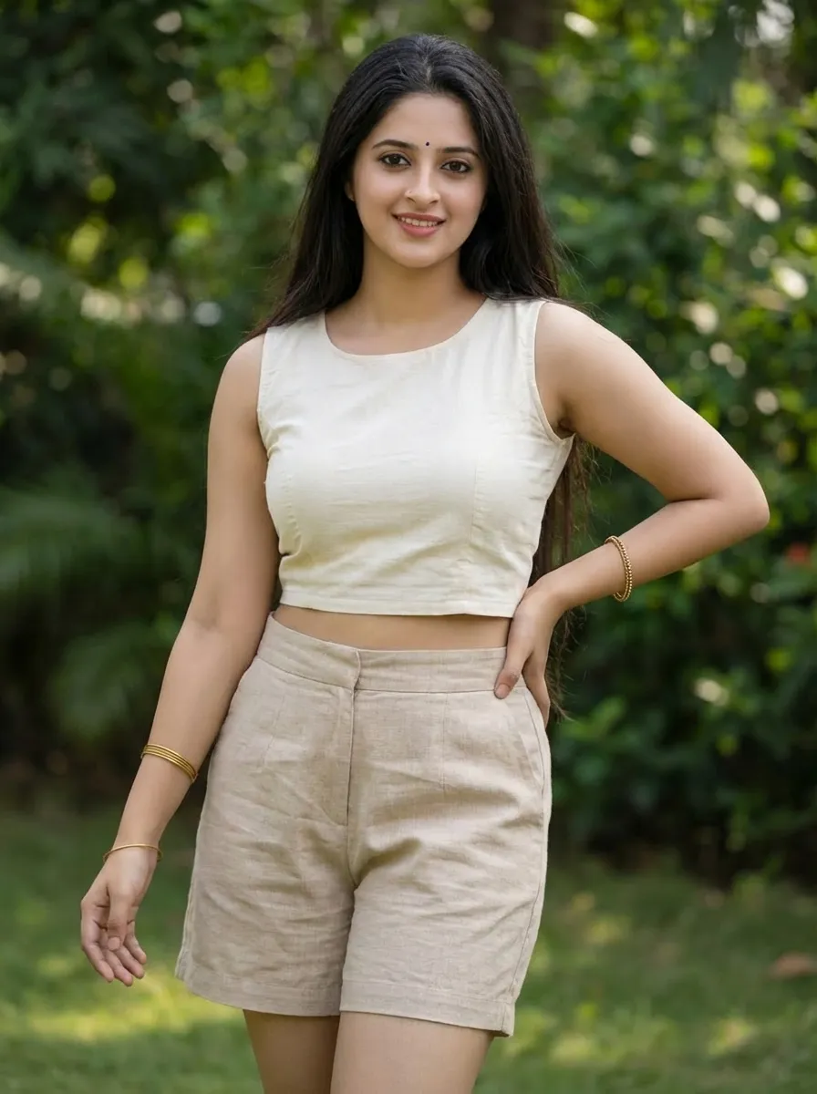 Crop Top with Linen Shorts 1