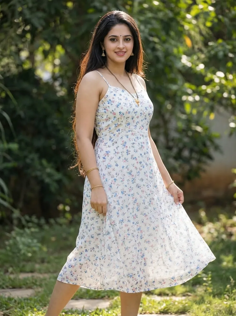 Floral Midi Dress with Thin Straps 2