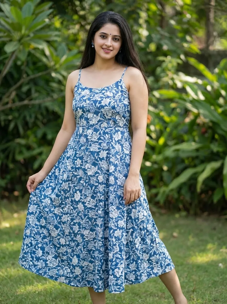 Floral Midi Dress with Thin Straps 3