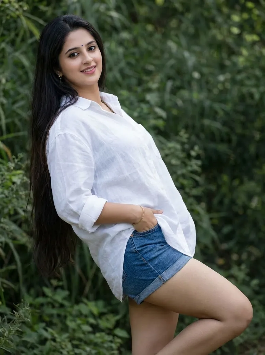 Oversized Shirt with Denim Shorts 1