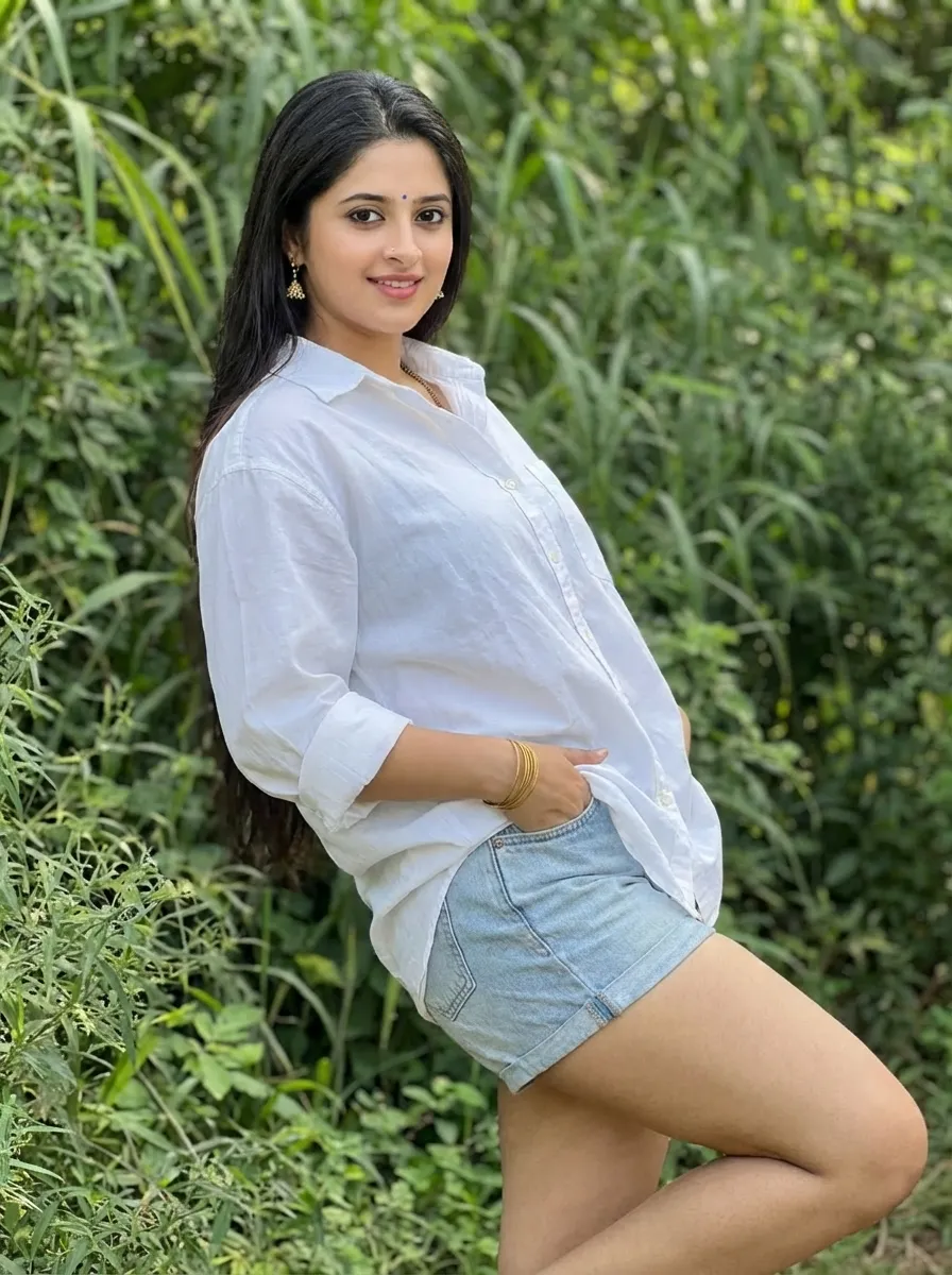 Oversized Shirt with Denim Shorts 2