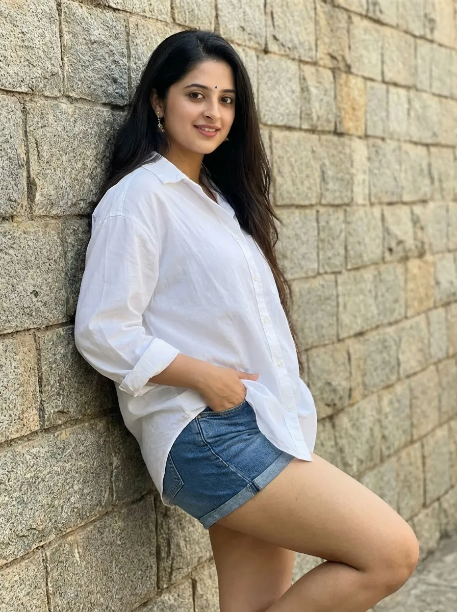 Oversized Shirt with Denim Shorts