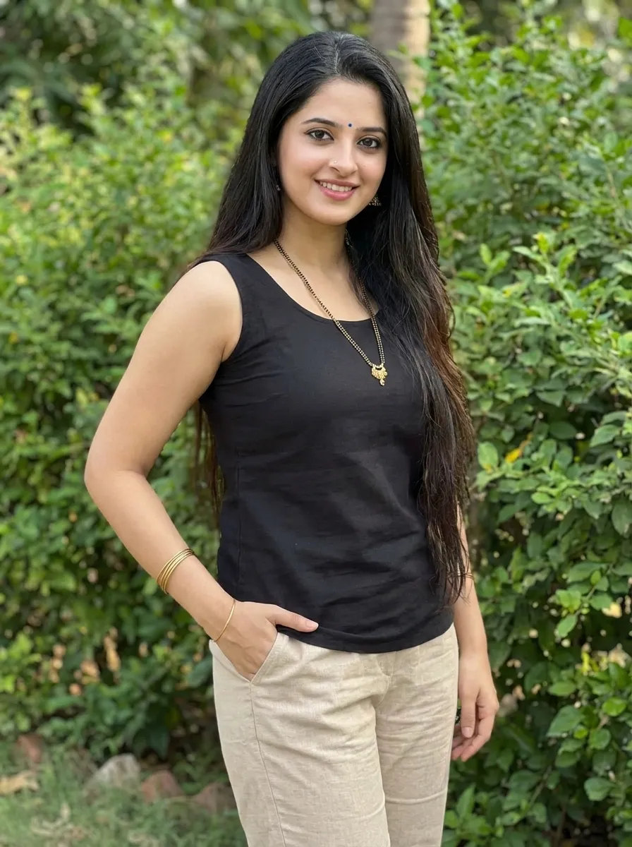 Sleeveless Top with Straight Fit Trousers