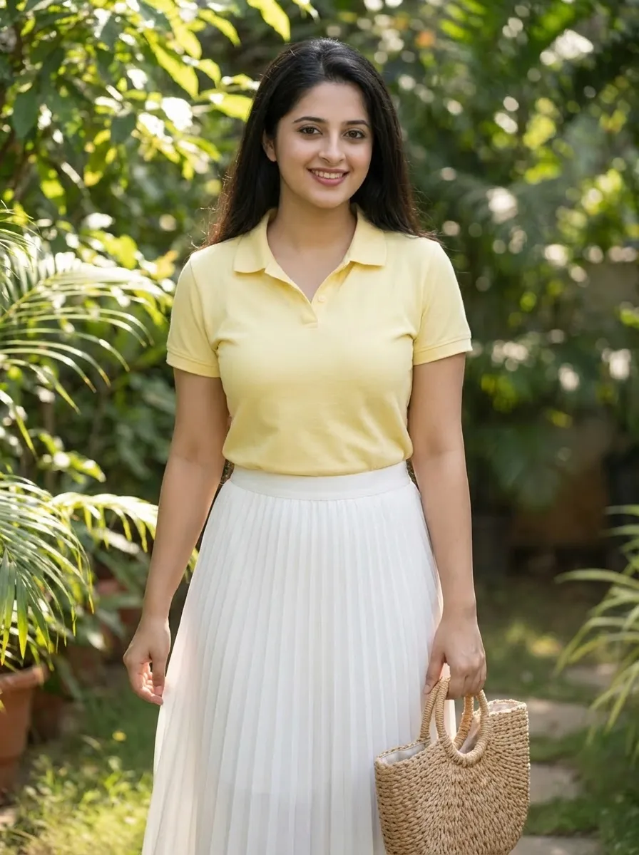 Top 10 Summer Outfits for Women (Globally Famous 2026) 19 White Midi Skirt Polo Top